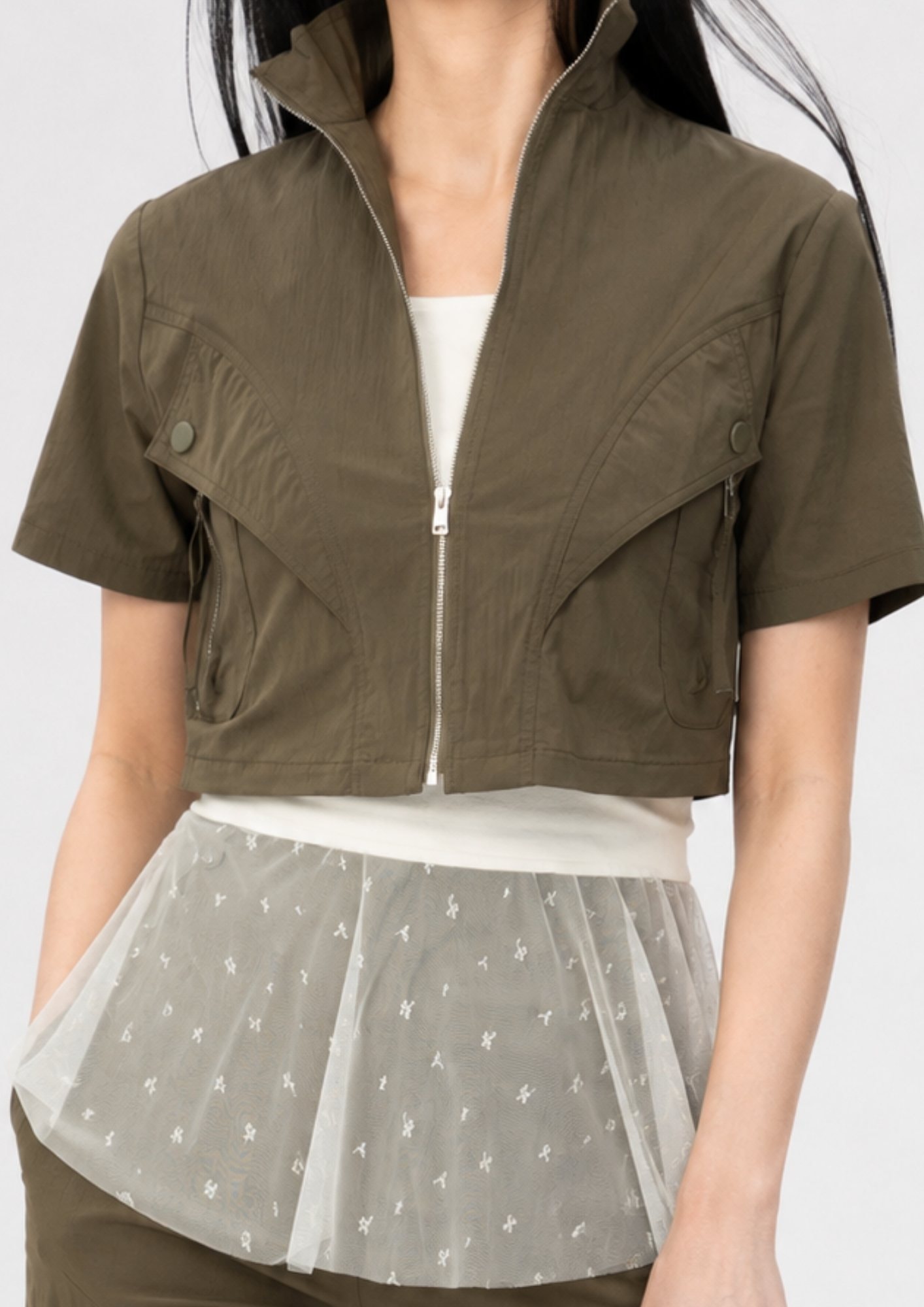 Zip-Up High Neck Top
