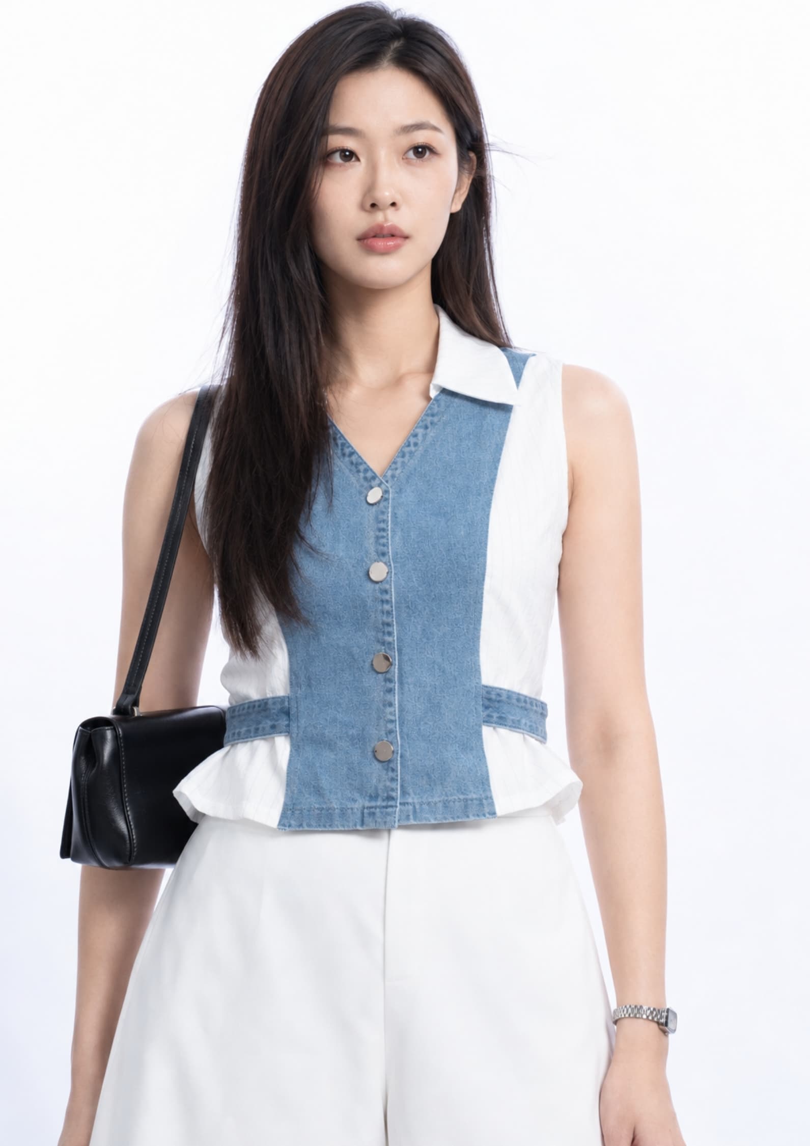 Elara Contrast Panel Denim Vest