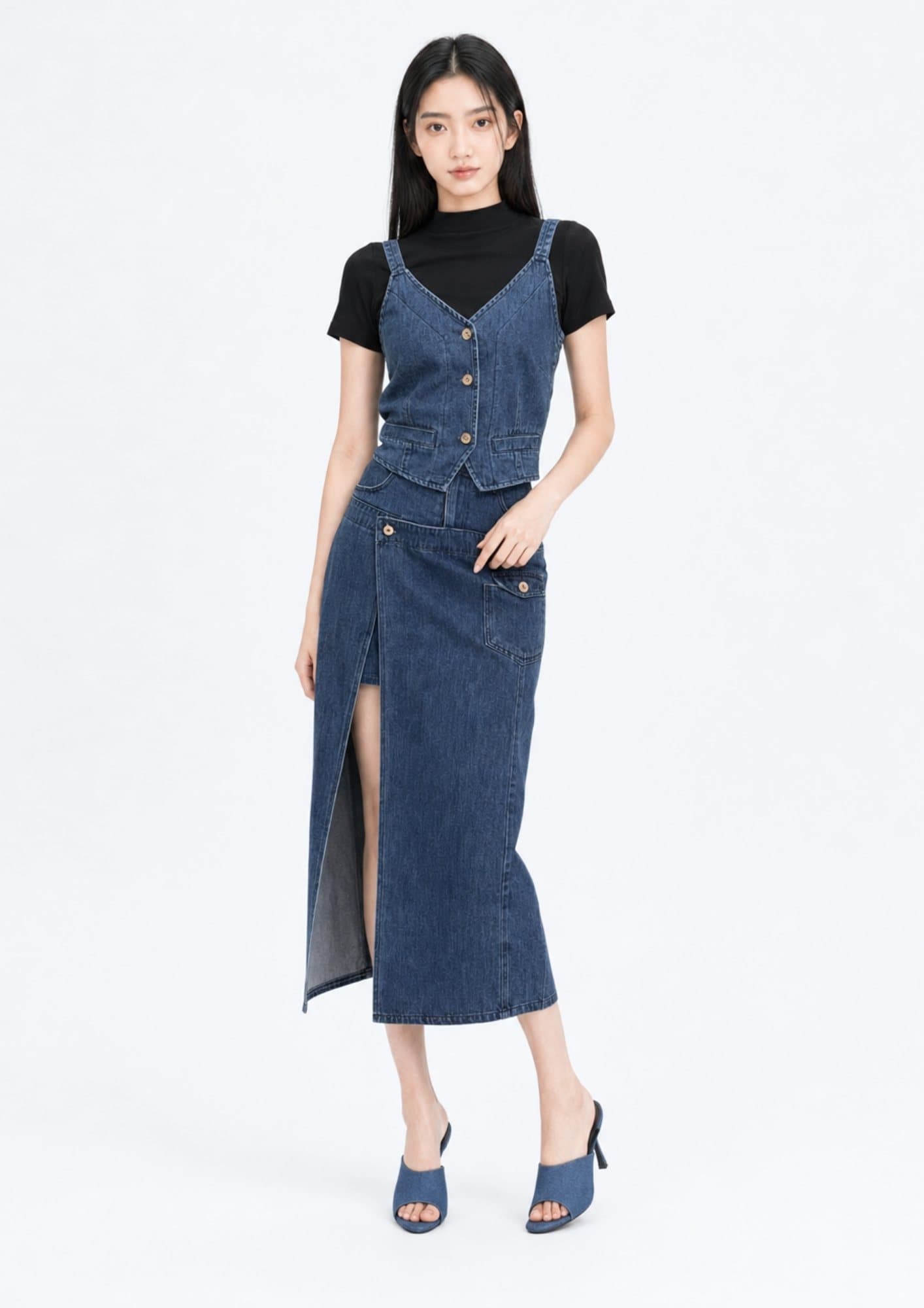Slit Denim Skirt