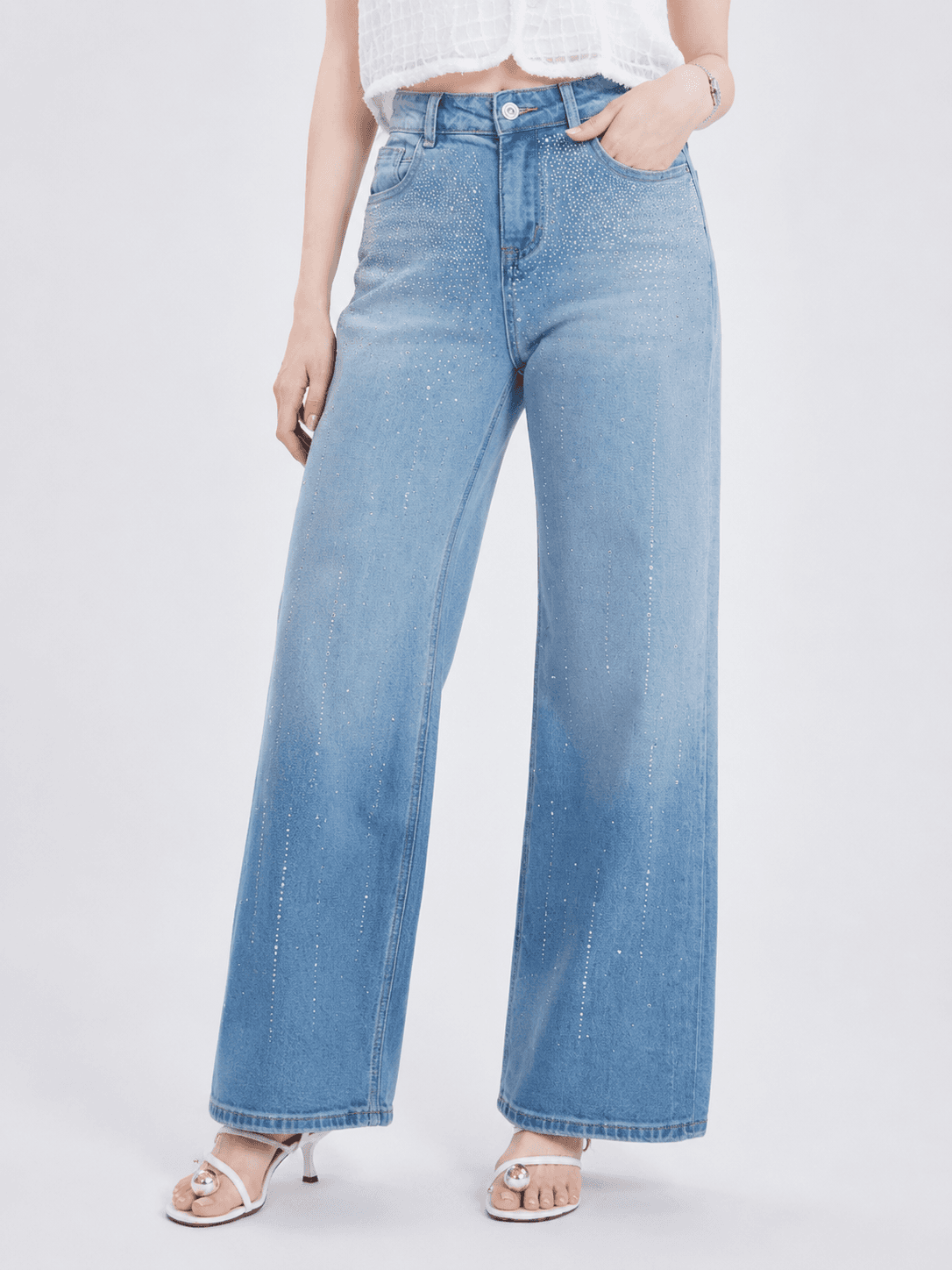 Ombre Rhinestone Denim Pants ZJL5038