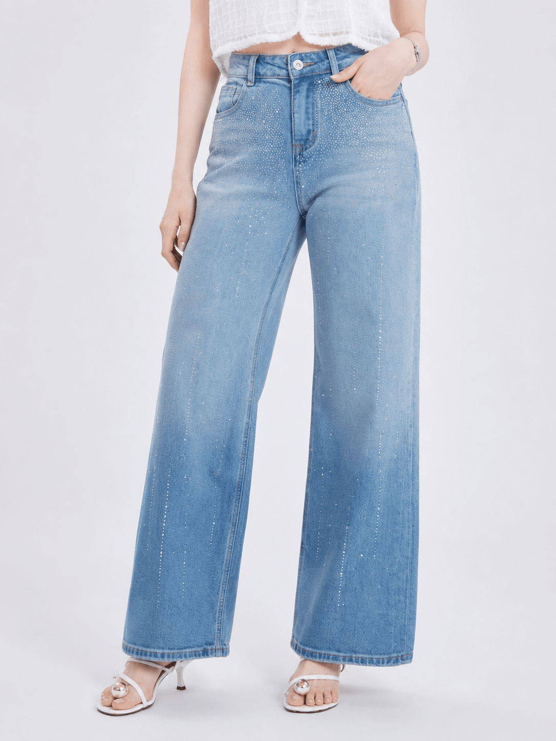 Ombre Rhinestone Denim Pants ZJL5038
