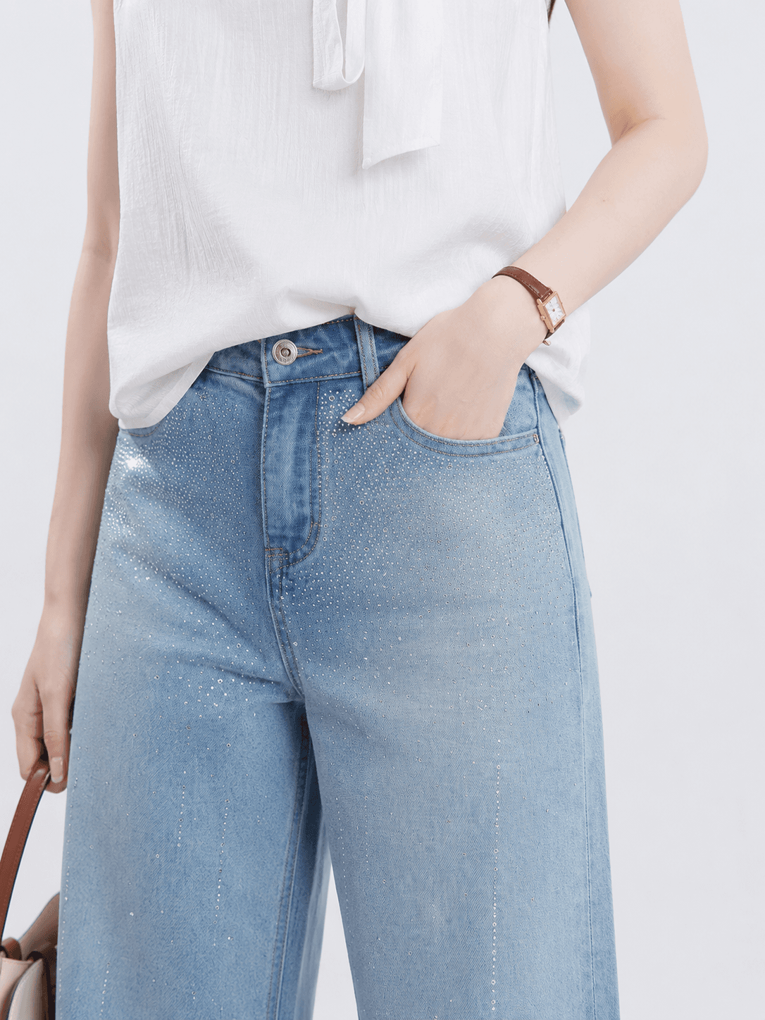 Ombre Rhinestone Denim Pants ZJL5038