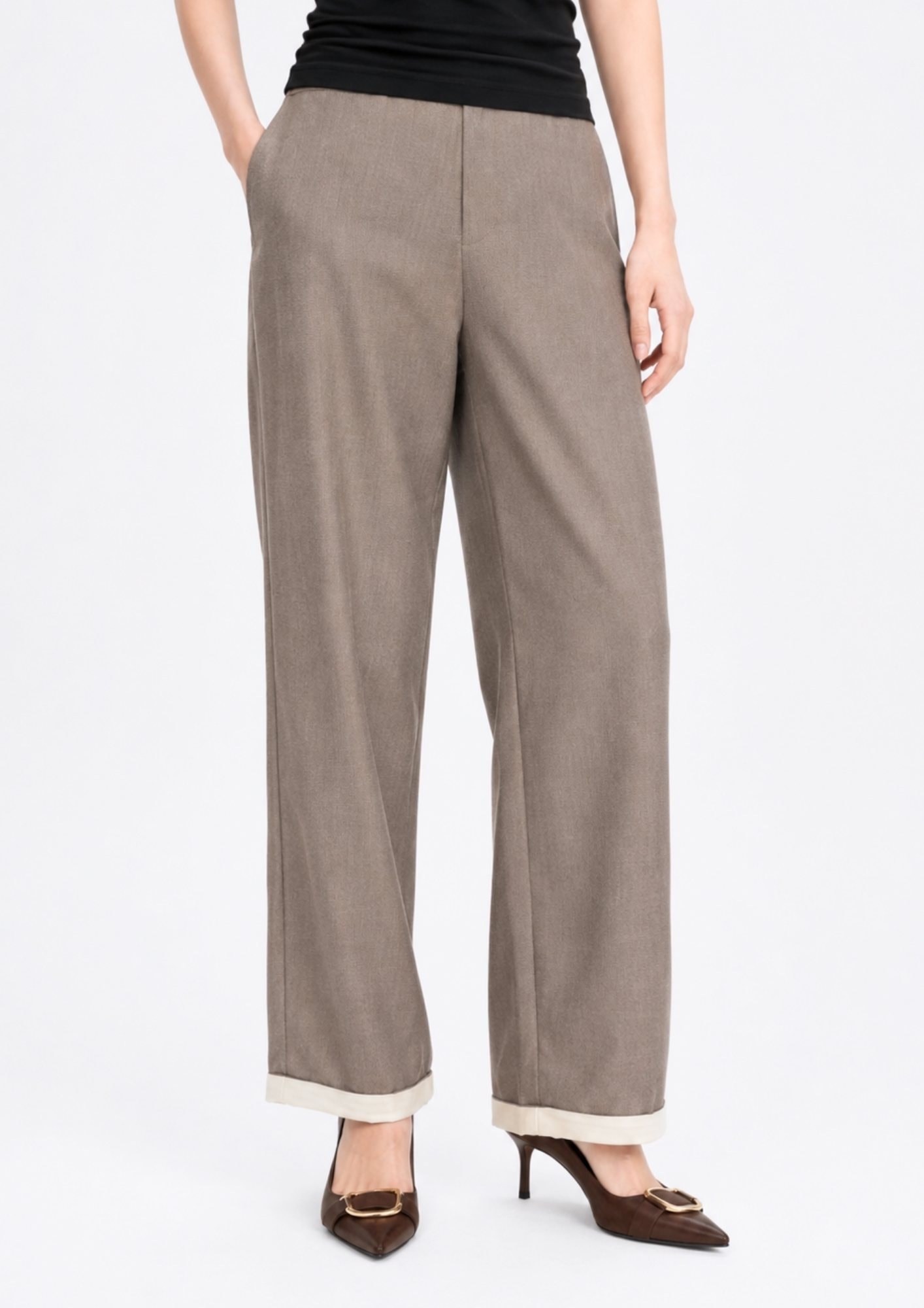 Contrast Trim Straight-Leg Pants