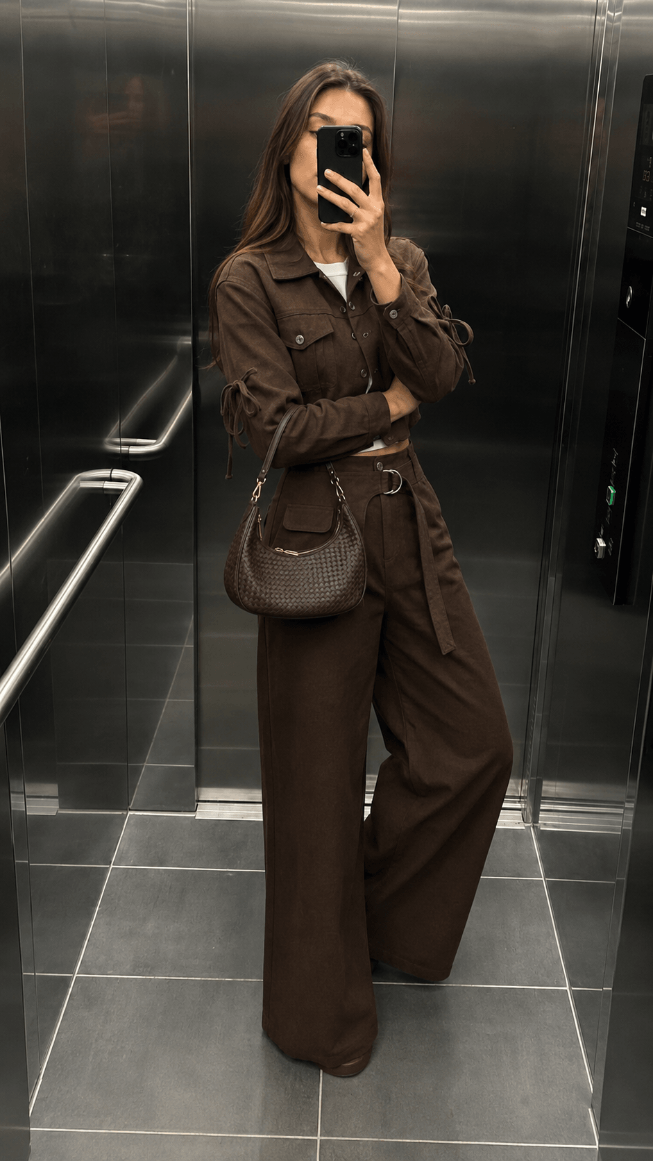 Twill Overlay Straight-Leg Pants