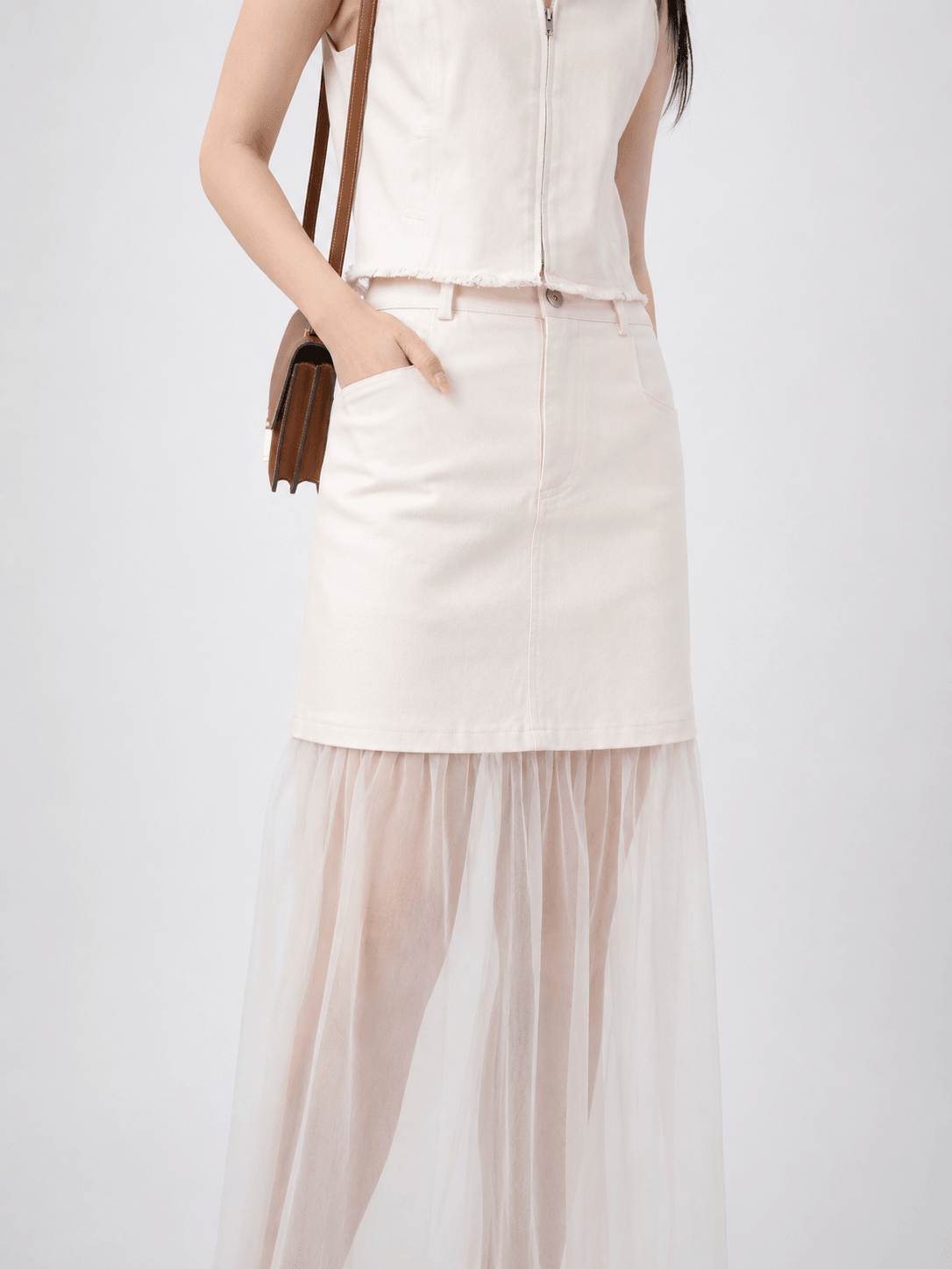 Larissa Organza Panel Twill Skirt ZSK5052