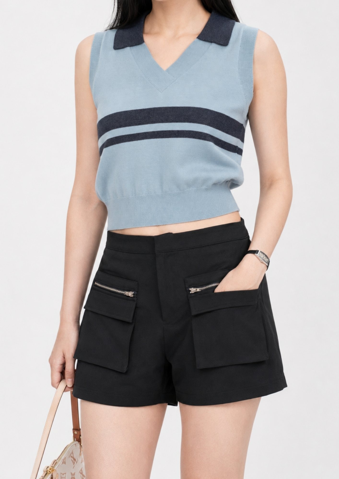 Trench Fabric Zip Pocket Shorts - Dark Blue