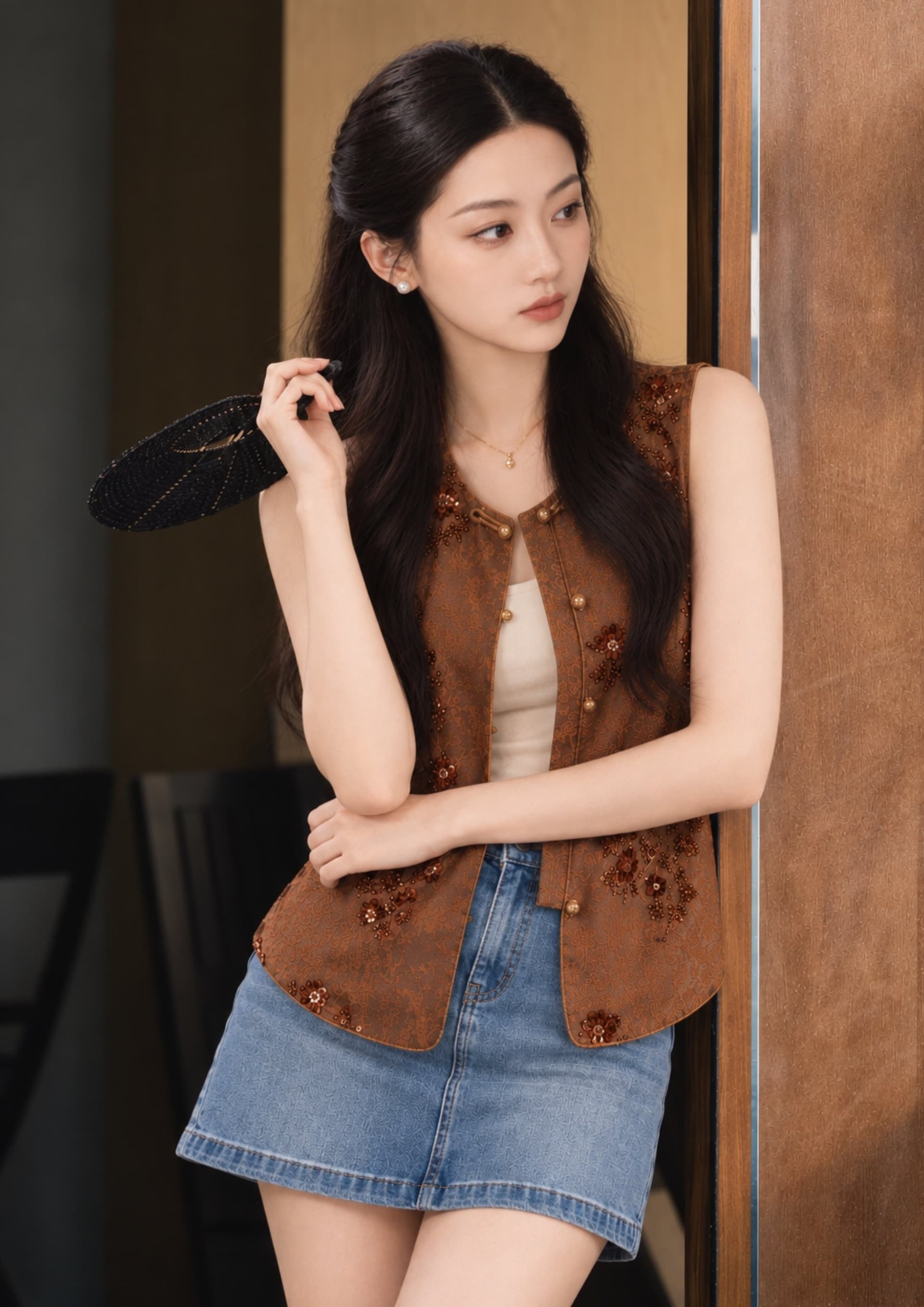 CNY2027 Embroidered Floral Vest