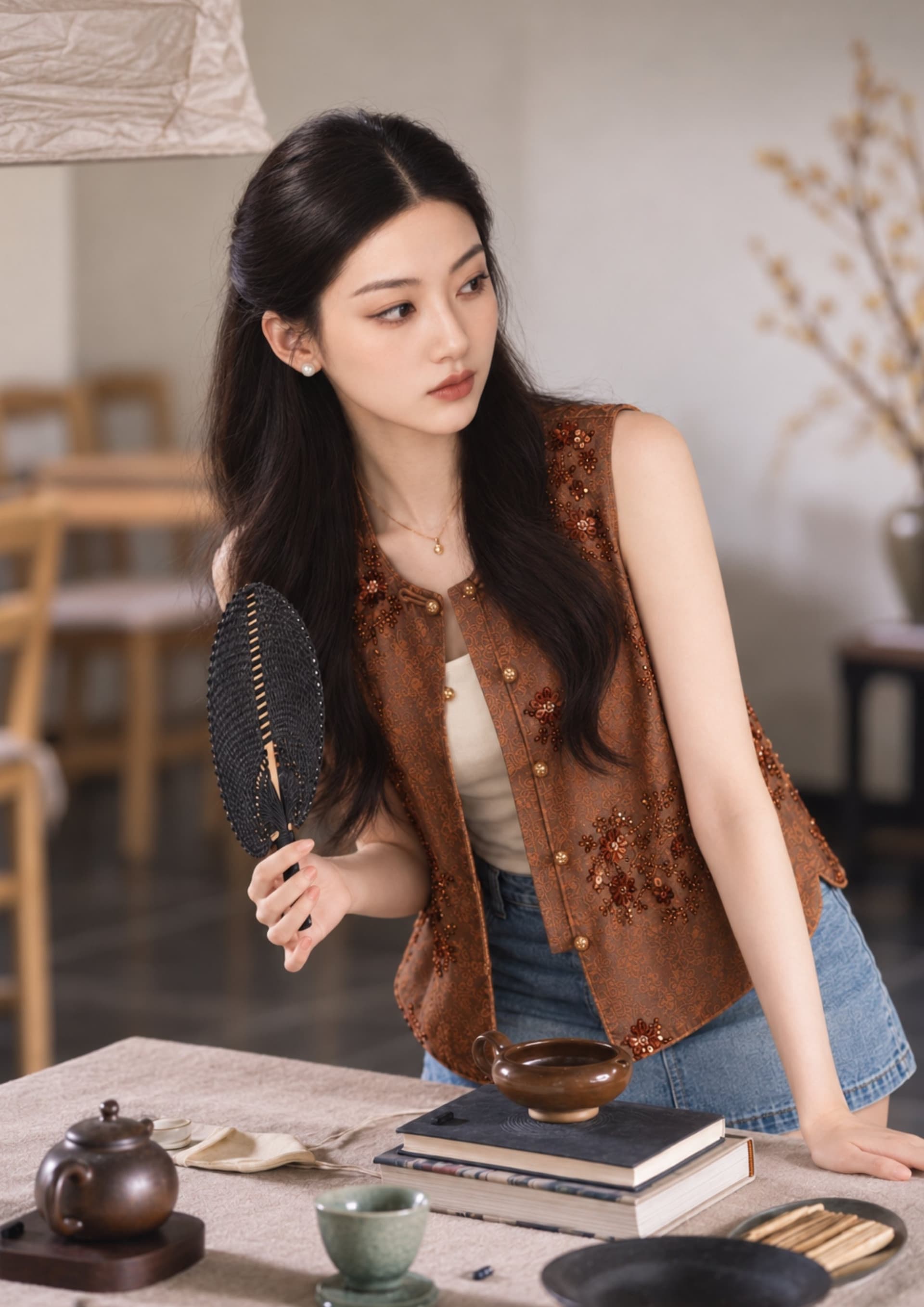 CNY2027 Embroidered Floral Vest